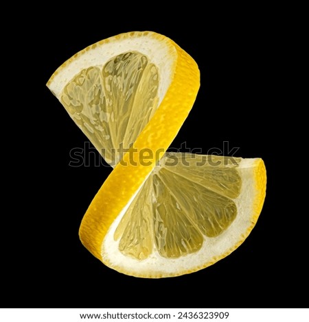 Twisted lemon slice on black background, full depth of field Royalty-Free Stock Photo #2436323909