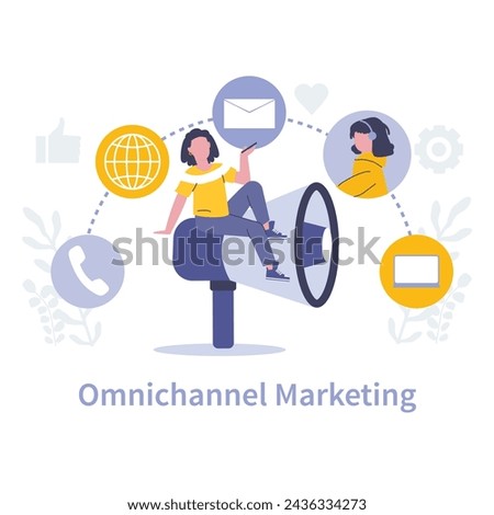 Customer Interaction in marketing concept. Omnichannel Marketing. Integrating multiple platforms for a cohesive customer journey. Streamlined communication in the digital ecosystem. Royalty-Free Stock Photo #2436334273