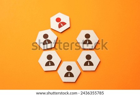 The team breaks up and a key member leaves. A conflict. Excluded from the team. Social toxic environment. Outsider, outcast. Negotiations and reconciliations. Resolution of conflict situations. Royalty-Free Stock Photo #2436355785