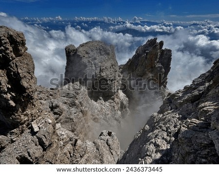 Panoramic Peaks: Via Ferrata Bliss on Alp Ridge in Adamello Brenta, Bocchette, Dolomites Royalty-Free Stock Photo #2436373445