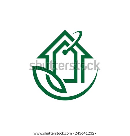 eco house icon, green house logo
