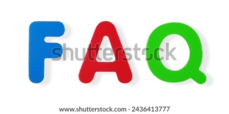 FAQ word in coloured magnetic letters