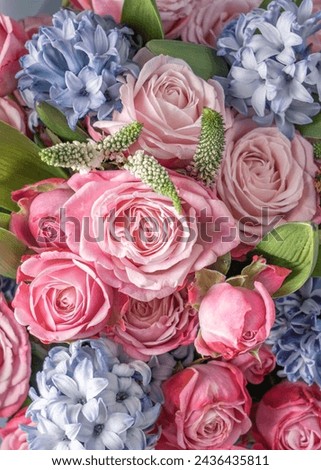 Beautiful, vivid, colorful mixed flower bouquet still life detail