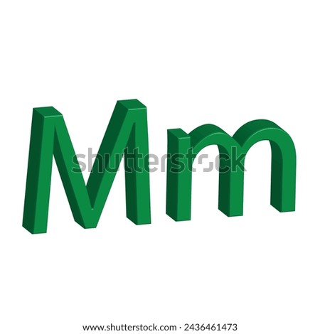 3D alphabet M in green colour. Big letter M and small letter m isolated on white background. clip art illustration vector
