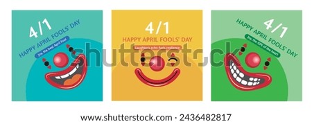 Set of April Fools Day with a cute Clown emoji for April Fools Day Social Media Post, Card or Banner Template Design Royalty-Free Stock Photo #2436482817