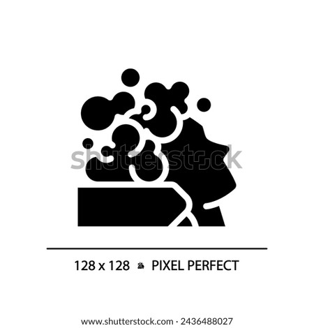 2D pixel perfect woman with hair wash glyph style icon, isolated vector, haircare simple black silhouette illustration.