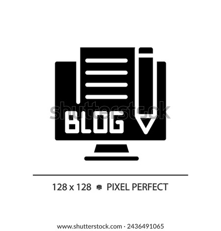 2D pixel perfect glyph style blog icon, isolated vector, thin line illustration representing journalism.