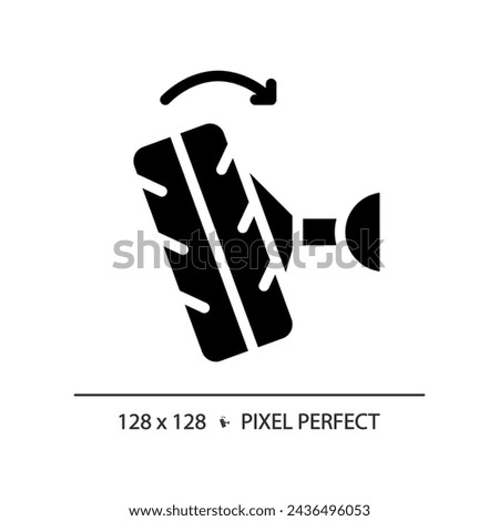 2D pixel perfect glyph style car wheel alignment icon, isolated vector, simple silhouette illustration representing car service and repair. Royalty-Free Stock Photo #2436496053