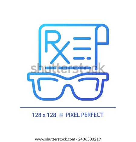 2D pixel perfect gradient spectacles prescription icon, isolated vector, thin line illustration representing eye care.