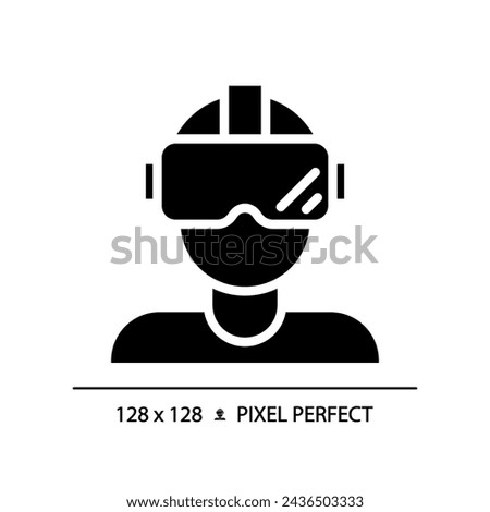 2D pixel perfect glyph style virtual reality simulator icon, isolated vector, silhouette illustration representing VR, AR and MR.