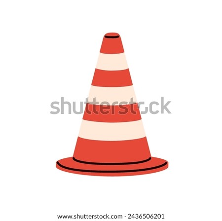 Safety cone icon. Road traffic obstacle, barrier item. Caution, warning sign. Striped symbol, security pyramid for marking safe boundary, border. Flat vector illustration isolated on white background
