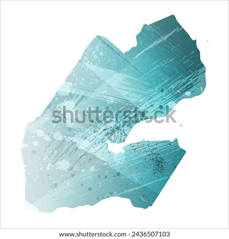 High detailed vector map. Djibouti. Watercolor style. Turquoise blue color. Blue is a deep color.