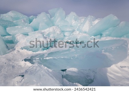 Hummocks on Lake Baikal, the deepest and largest freshwater lake by volume in the world, located in southern Siberia, Russia Royalty-Free Stock Photo #2436542421