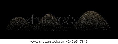 Wave grain stipple golden pattern background. Gold noise dotwork texture, abstract dot stipple lines, sand grain effect, vector illustration isolated on black background.