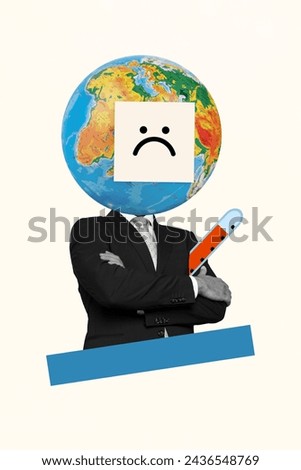 Cartoon collage illustration thermometer sick planet earth ecology issue climate change heating global warming isolated on beige background Royalty-Free Stock Photo #2436548769