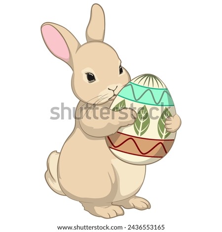 cute easter bunny carrying big easter eggs cartoon clip art isolated illustration of handwork