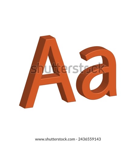3D alphabet A in orange colour. Big letter A and small letter a Isolated on white background. clip art illustration vector