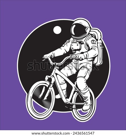 Sticker: an astronaut on a bicycle flies in outer space