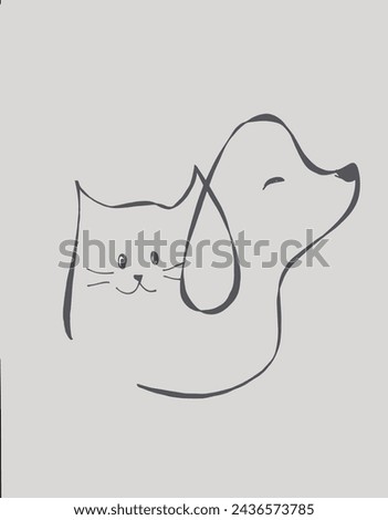 Outline illustration vector image of a cat and dog.
Hand drawn artwork of a cat and dog logo.
Simple cute original logo.
Hand drawn vector illustration for posters.
