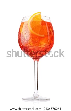 Aperol spritz cocktail with orange slice and ice isolated on white Royalty-Free Stock Photo #2436576261