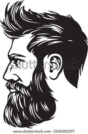 Hipster Fashion Man with Hair and Beard. Black and White. Vector Illustration.