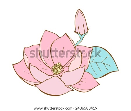 Lotus pink flower hand drawn. Water lilia isolated on white background. Doodle drawing lotus lily for design.