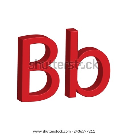3D alphabet B in red colour. Big letter B and small letter b. Isolated on white background. clip art illustration vector