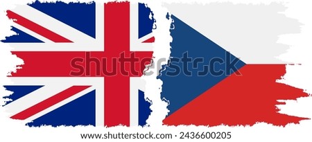 Czech and United Kingdom grunge flags connection, vector