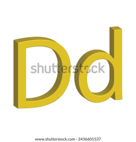3D alphabet D in yellow colour. Big letter D and small letter d isolated on white background. clip art illustration vector