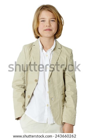 Ten year old boy isolated on white series. 