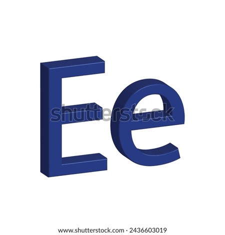 3D alphabet E in blue colour. Big letter E and small letter e isolated on white background. clip art illustration vector