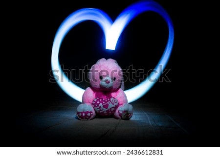 Pink Bear Plush Toy With Heart Draw-lighting Photography Effect