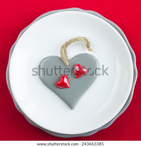 Valentines day table setting, top view, square image