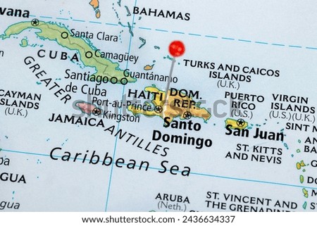 Haiti Map Pinpointed in the Tropical Caribbean, International Travel and Geography Royalty-Free Stock Photo #2436634337