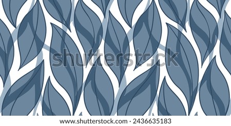 Blue leaves seamless vector pattern. Watercolor leaf background, textured jungle print