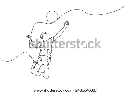 continuous line of male volleyball athlete.single line of volleyball athlete hitting volleyball.athlete hitting volleyball in one line drawing