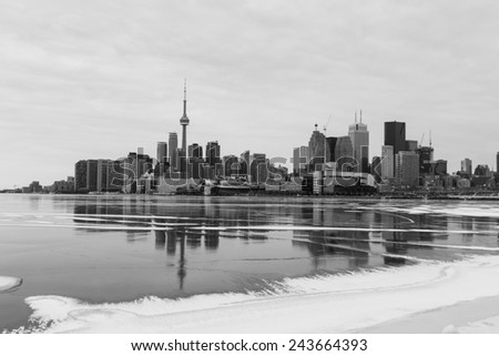 A view of the Toronto skyline in the winter from the East
