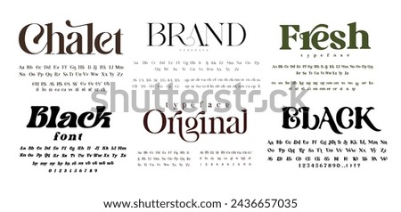 Big bundle  of modern fonts. Upper and lower case, set of ligatures. Ideal font for headlines and logos Royalty-Free Stock Photo #2436657035
