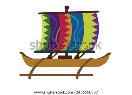 Vinta Boat traditional outrigger boat from the Philippine island of Mindanao used primarily by Muslims in the as transport and for sail racing sports. Editable Clip Art.