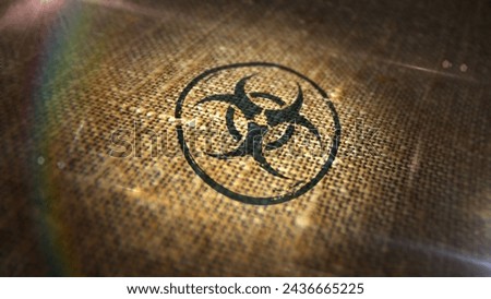 Biohazard warning stamp printed on linen sack. Biological hazard symbol concept. Royalty-Free Stock Photo #2436665225