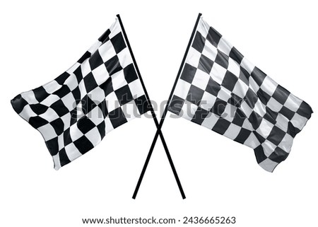 win winner checkered flag Black and white waving on  on post sign of final round end of line racing motor sport competition game. checkered flag isolated on white background. This has clipping path.