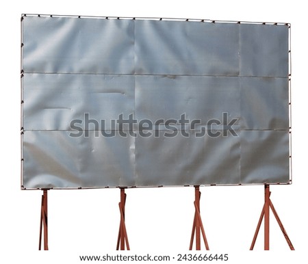 Large empty billboard made of steel sheets. Isolated on white Royalty-Free Stock Photo #2436666445