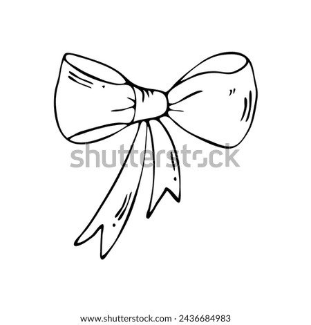 Vector outline of bow ribbon. Doodle, hand drawn illustration. Design element, clip art.