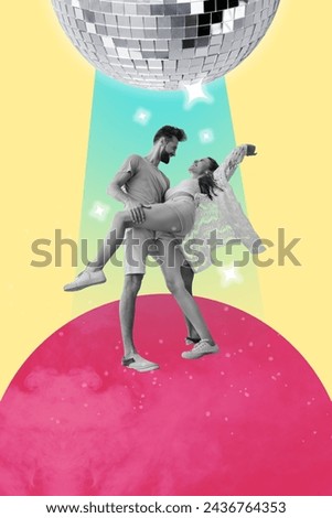3d retro abstract creative artwork template collage of happy charming couple dancing together isolated painting background
