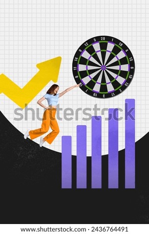 Sketch image composite trend artwork 3D photo collage of young attractive lady get success win gamble free spin charts growth up