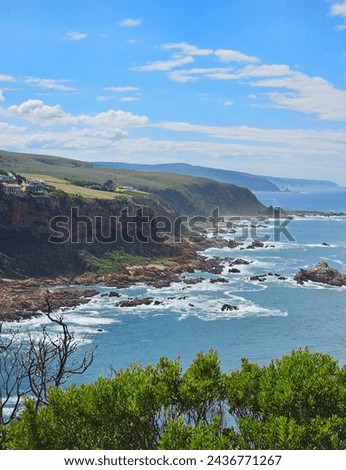 Panorama of the sea or ocean rocks and reefs South Africa. Beautiful seascape