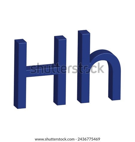 3D alphabet H in blue colour. Big letter H and small letter h isolated on white background. clip art illustration vector