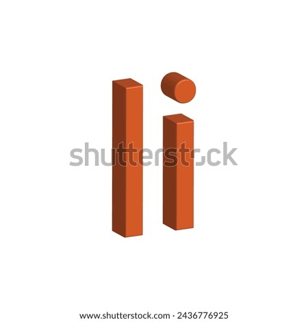 3D alphabet I in orange colour. Big letter I and small letter i isolated on white background. clip art illustration vector