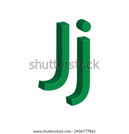 3D alphabet J in green colour. Big letter J and small letter j isolated on white background. clip art illustration vector
