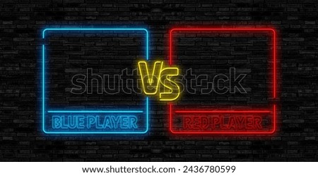 Versus screen design in neon style. Neon banner Announcement of two fighters. Blue futuristic neon VS leaves. Competition vs match game, martial battle vs sport. Vector illustration.